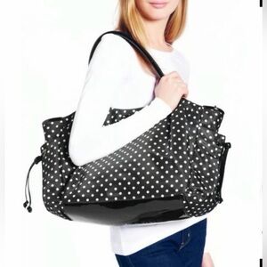 Kate Spade NY Large Polka Dot Nylon Diaper / Travel Bag w/ Patent Leather Trim